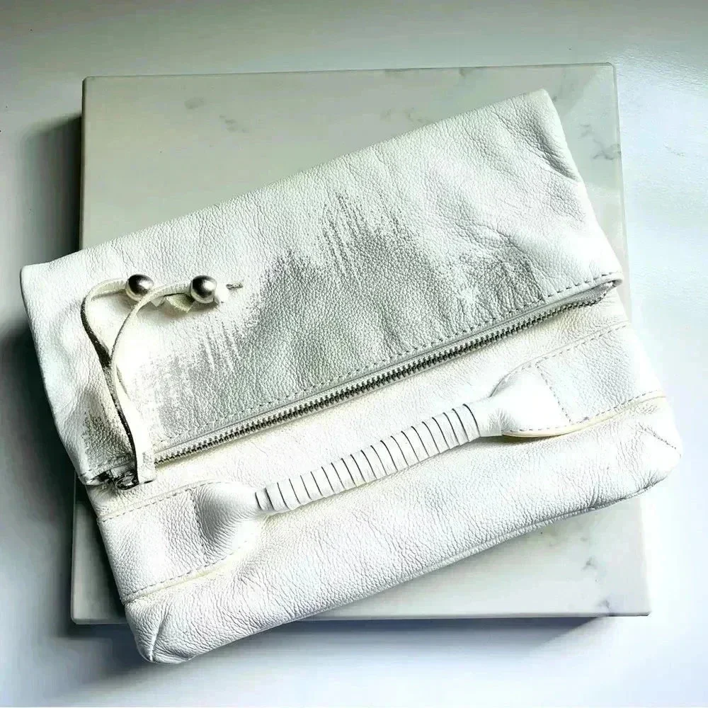 Nixon Leather White and Silver Foldable Clutch
